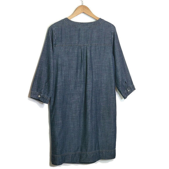 J Jill Linen Blend Chambray Blue Scoop Neck Midi Dress Relaxed Fit Casual Size S - Picture 6 of 12
